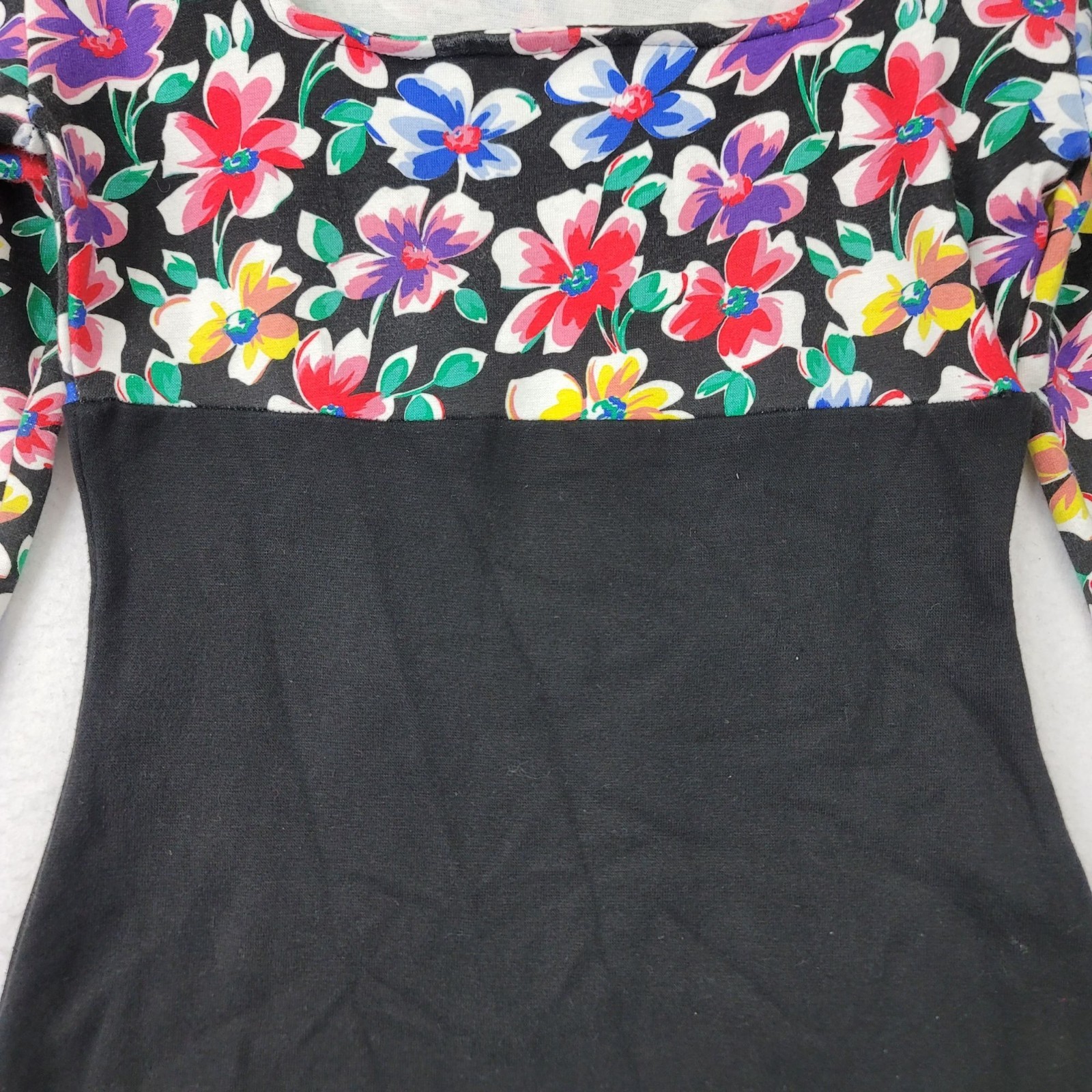 Yes Clothing Vintage Black & Floral Square Neck Long Sleeve Sheath Dress Small