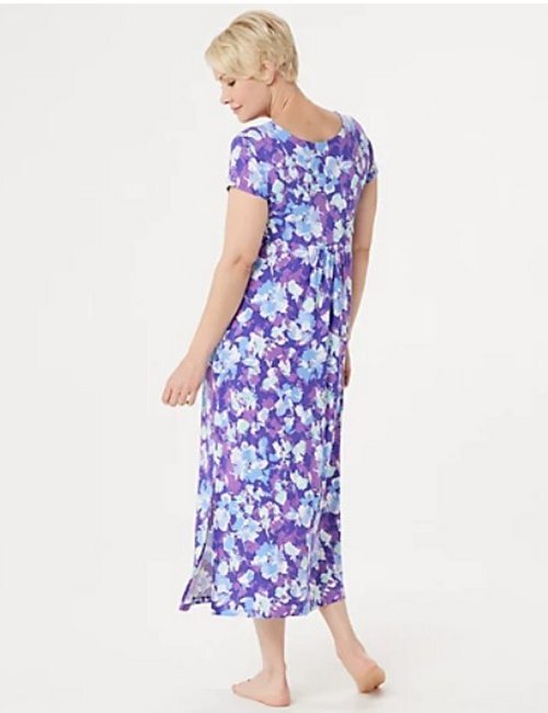 Carole Hochman Brushed Floral Lounge Maxi Dress Set Grey New Cardigan