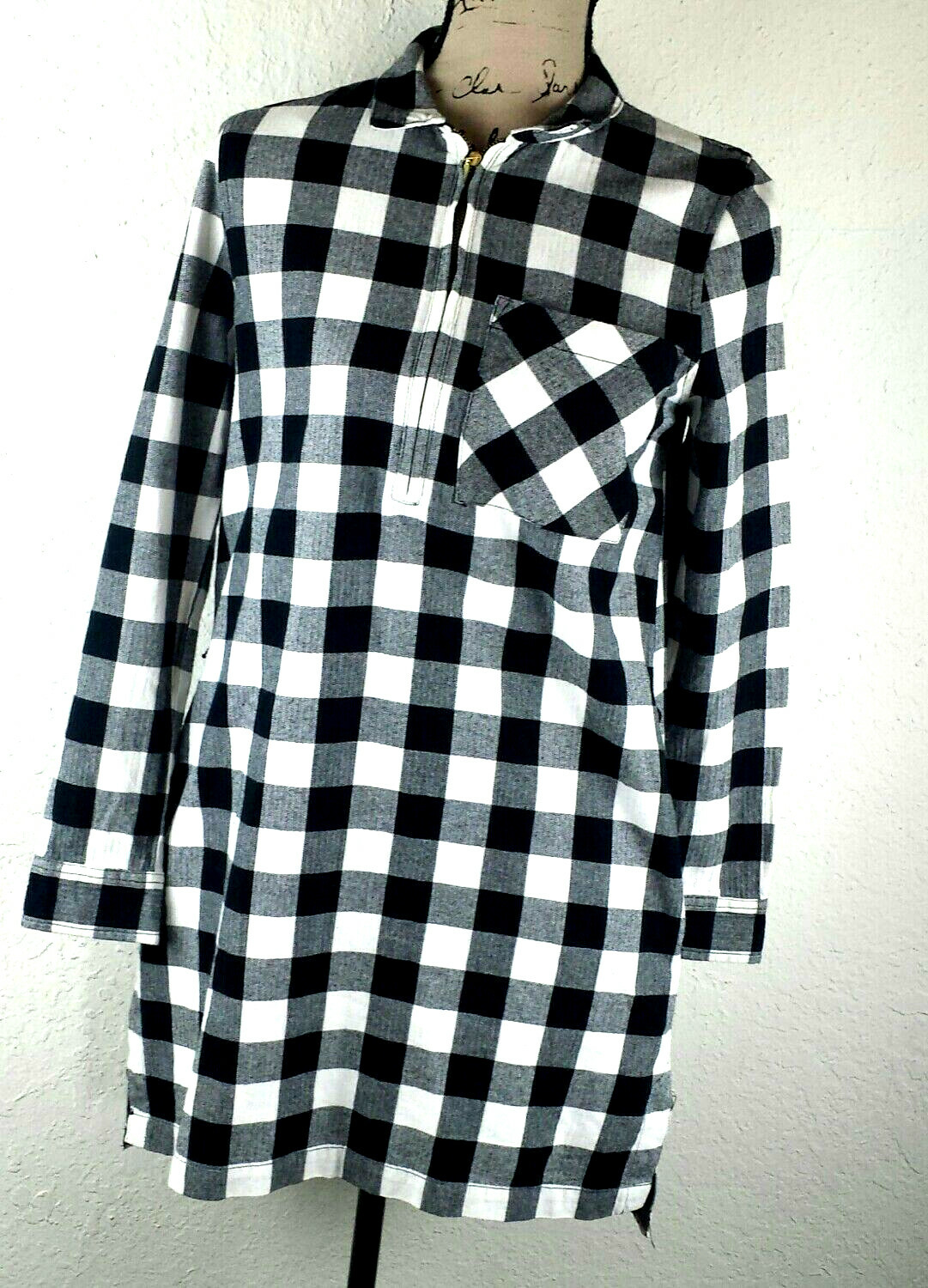Forever 21 Womens Coat Dress Size S White Gray Multi Plaid Short Cotton Pockets