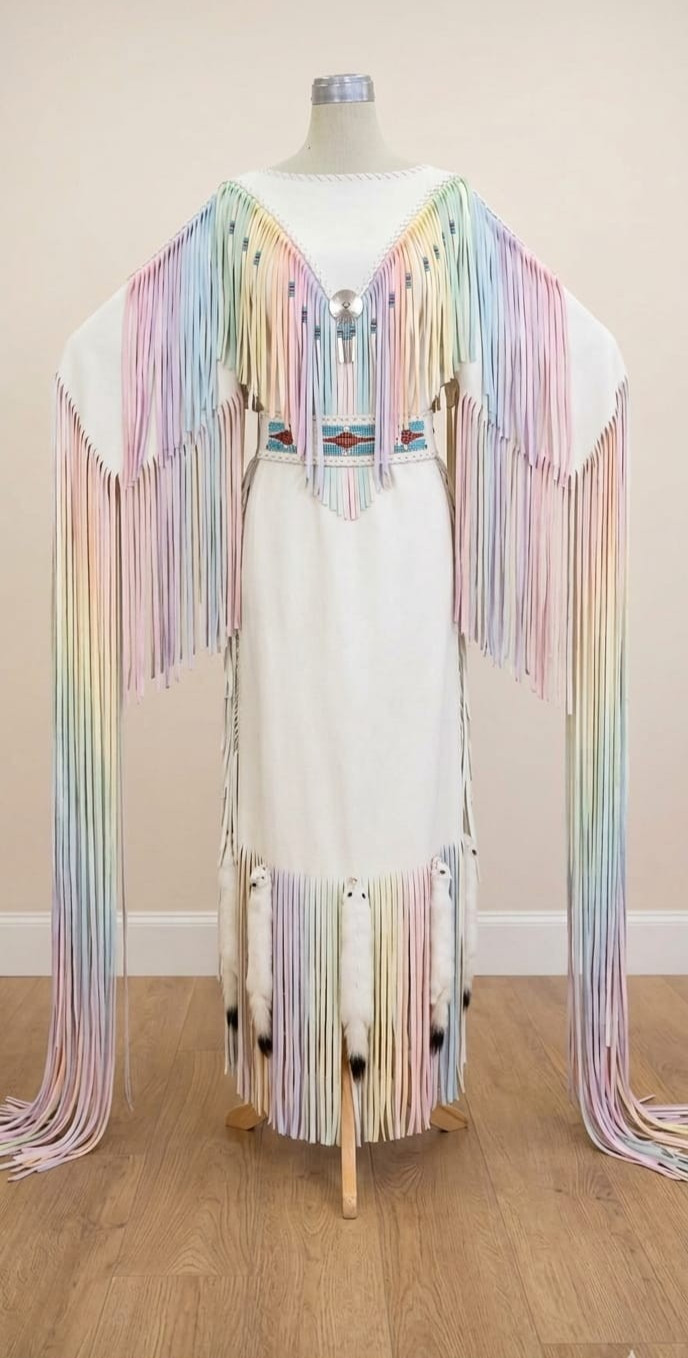 Pastel Rainbow Fringe Native Style Dress Western Boho Regalia Outfit USA