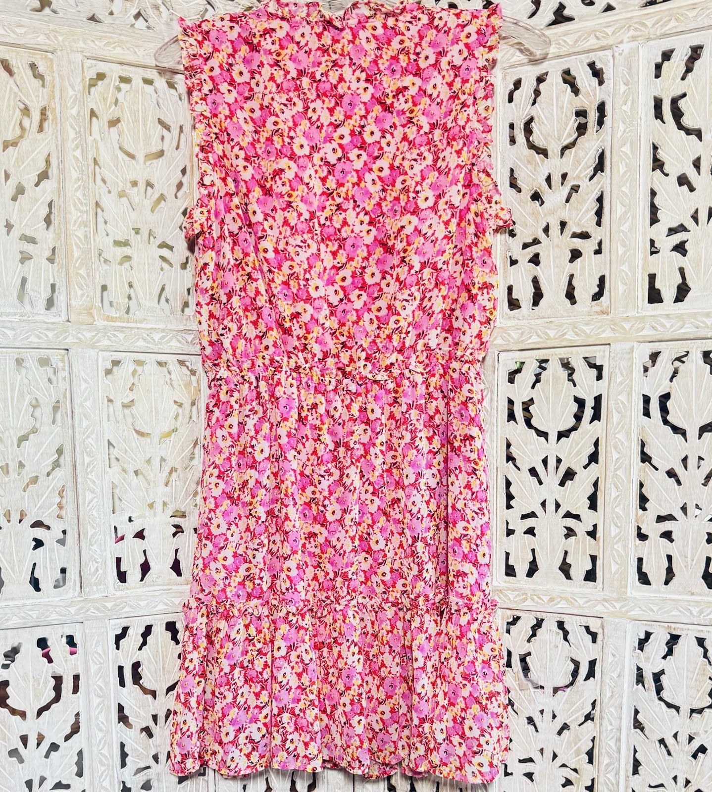 🌺 Gypsies & Moondust 🌸 Sleeveless Pink Floral Summer Dress SZ M Lined