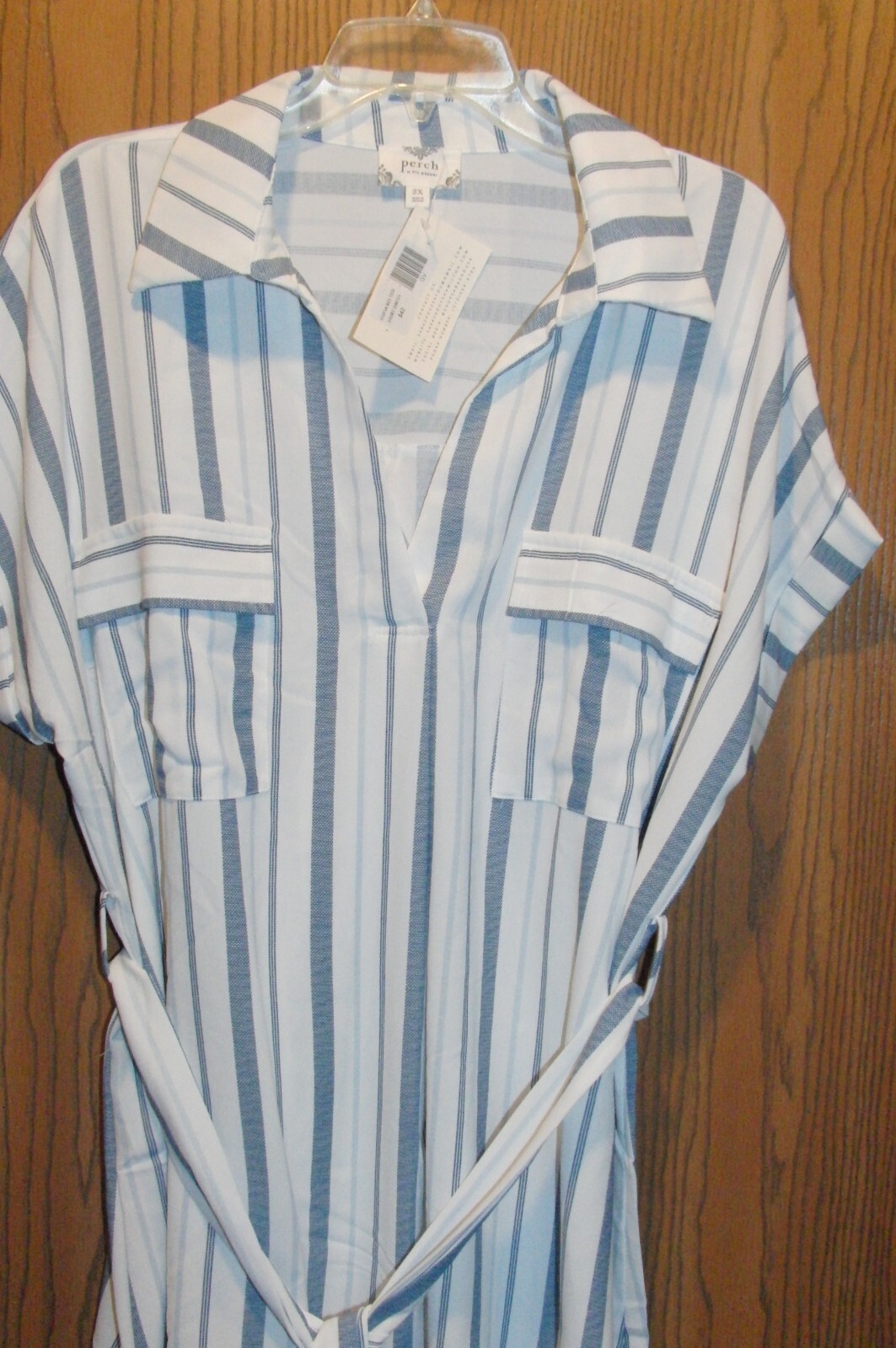 Perch by Blu Pepper Sofia Belted Shirt Striped Polyester Dress 2XL NEW $42