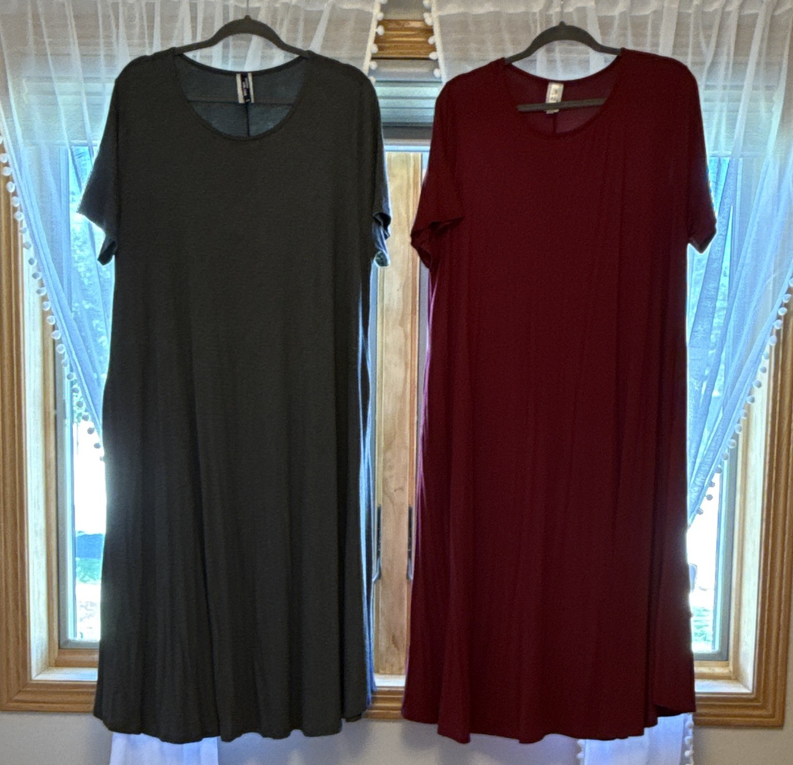 Modern Kiwi 1XL Plus Burgundy and Gray Knit Rayon Spandex Round Neck Maxi’s