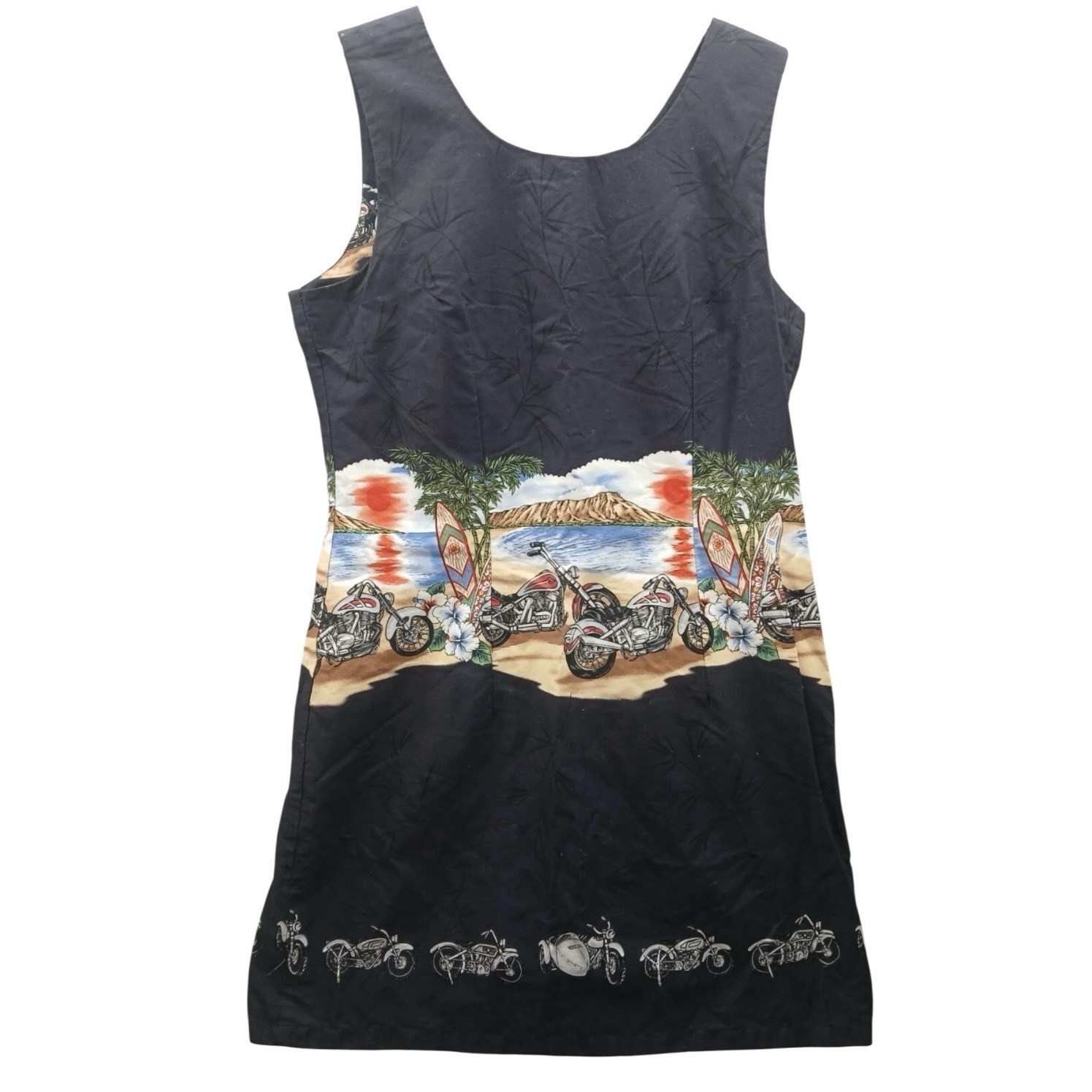 Ky’s Hawaiian Dress Beach Dress Motorcycle Theme XL Made in Hawaii Cotton 1381