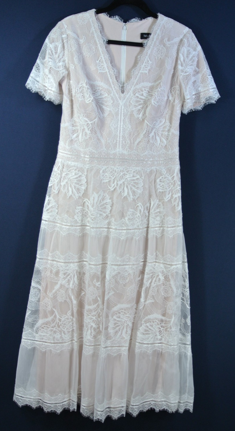 NEW, TADASHI SHOJI BEATRICE TEA-LENGTH DRESS in White Sz 12 #MD2069