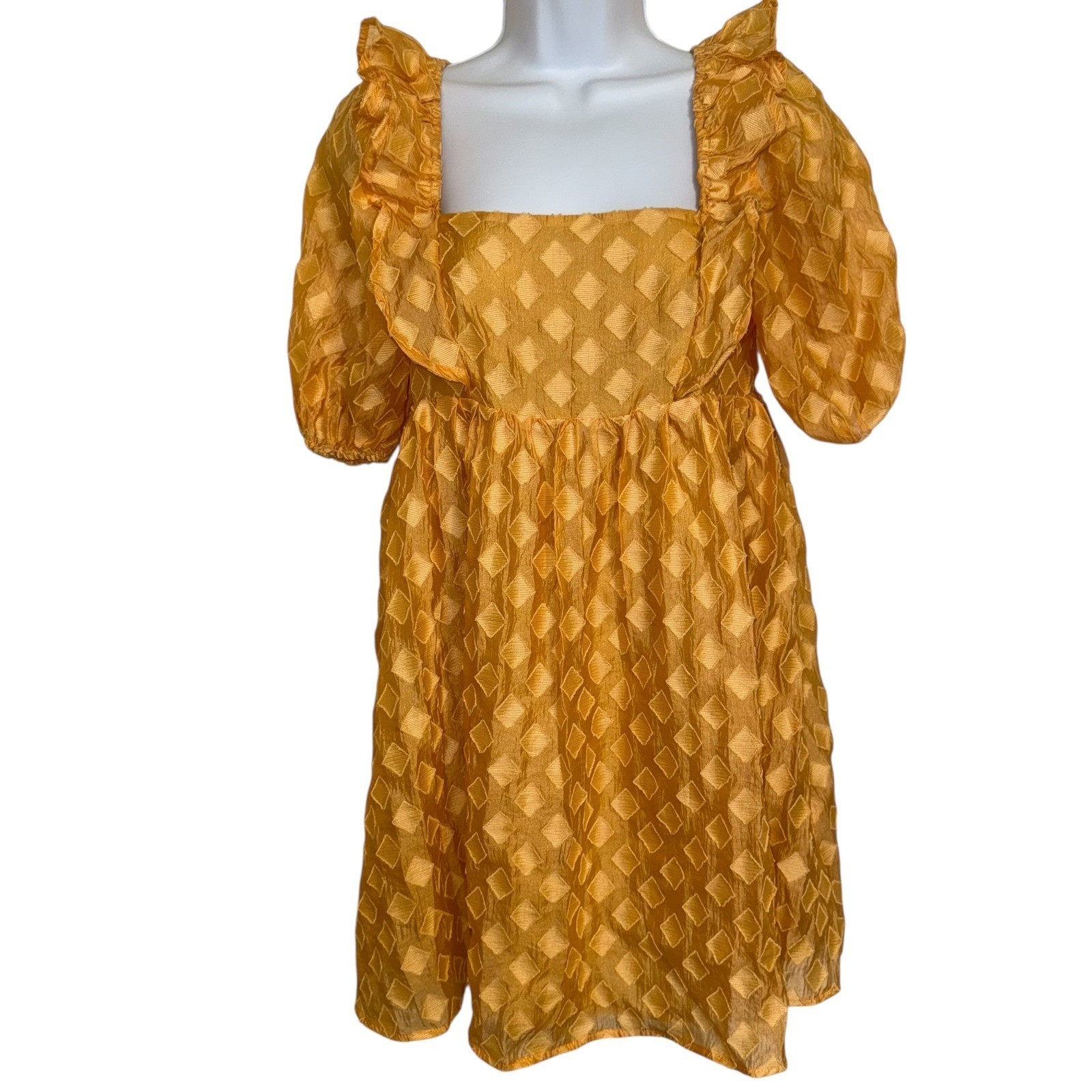 STORIA Unforgettable Golden Sunrise Textured Babydoll Dress Small