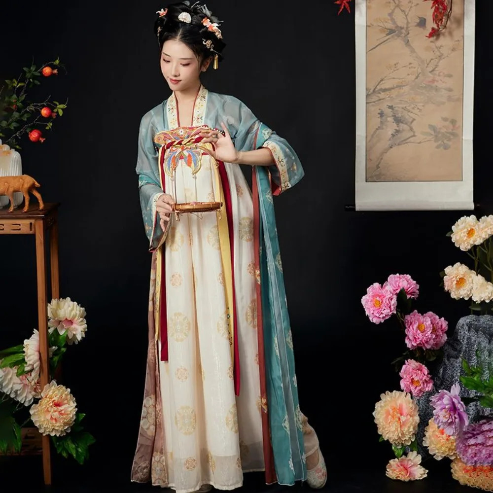Tang Dynasty Hanfu Dress for Women Qixiong Ruqun Set with Floral Print