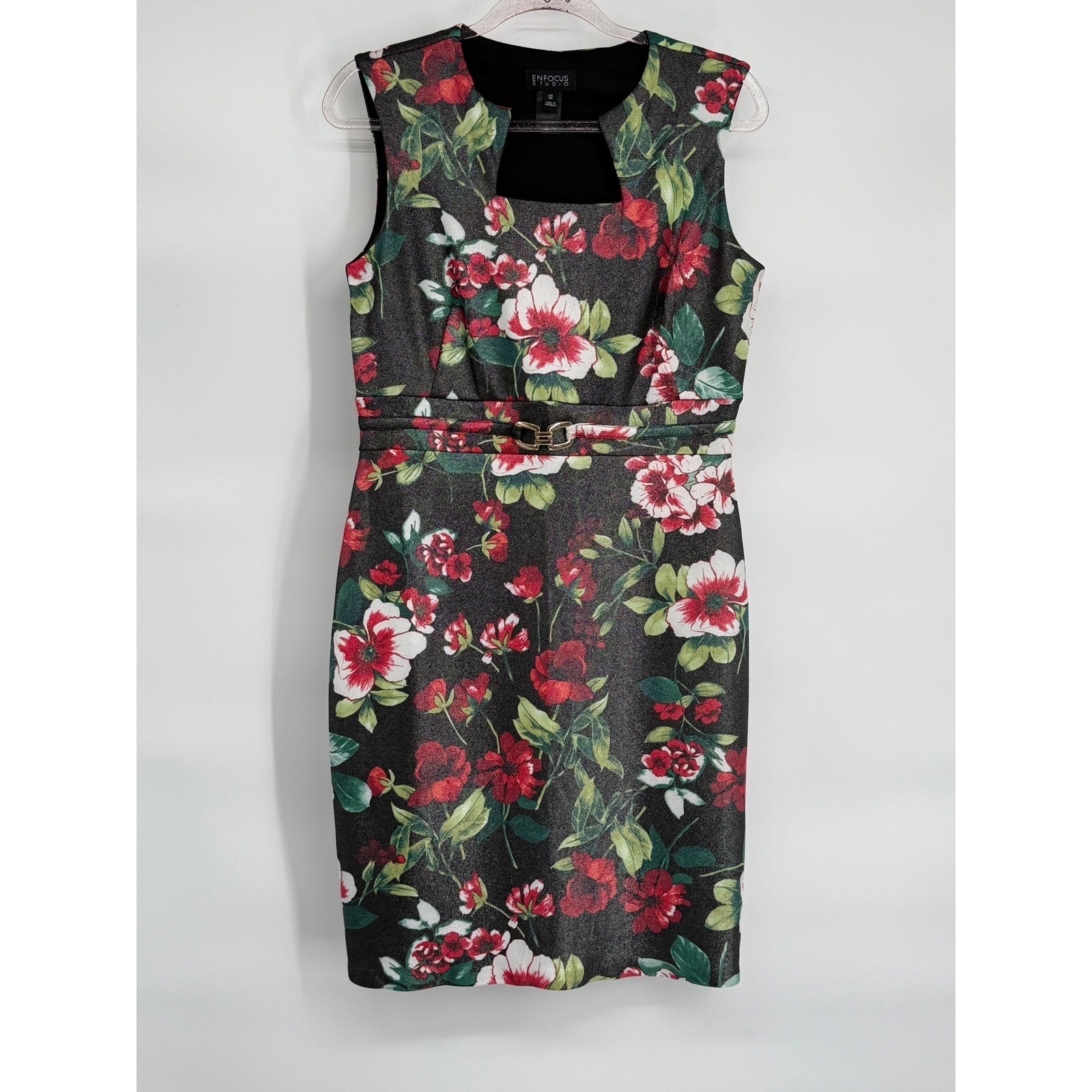 Enfocus Studio Sz 12 Black Floral Print Sleeveless Sheath Dress – Evening