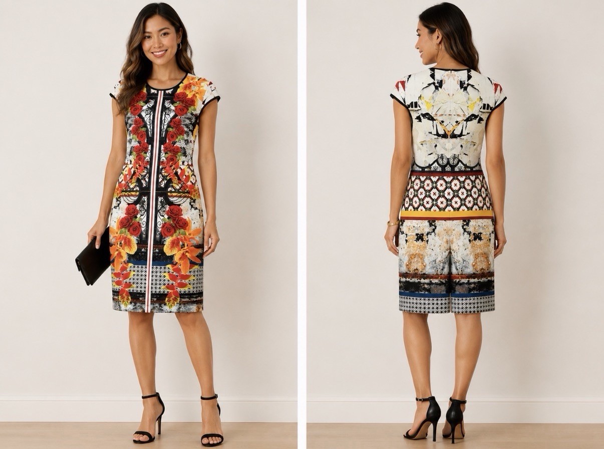 Clover Canyon Neoprene Floral Rose Sheath Dress Women’s Sz Small Statement Dress