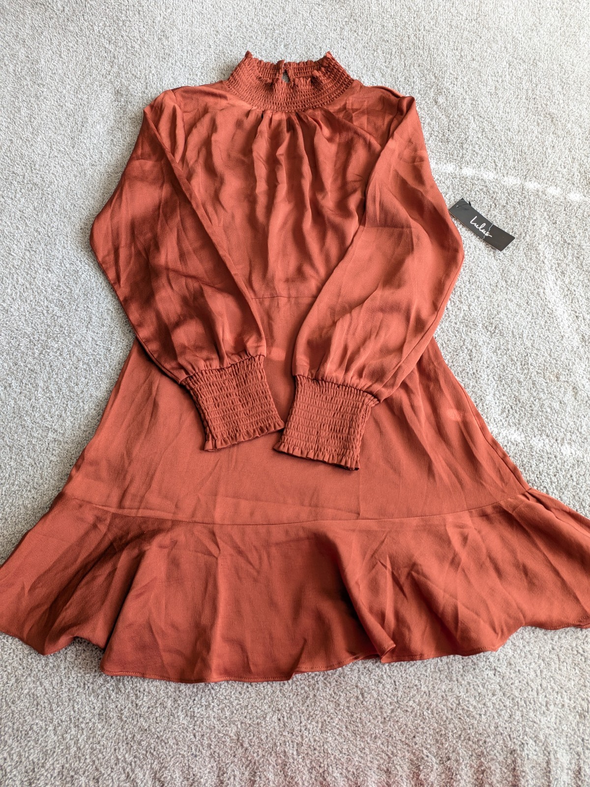 🌼B2G1🌼 Lulus Match Maker Rust Orange Long Sleeve Mini Dress Size Medium NWT