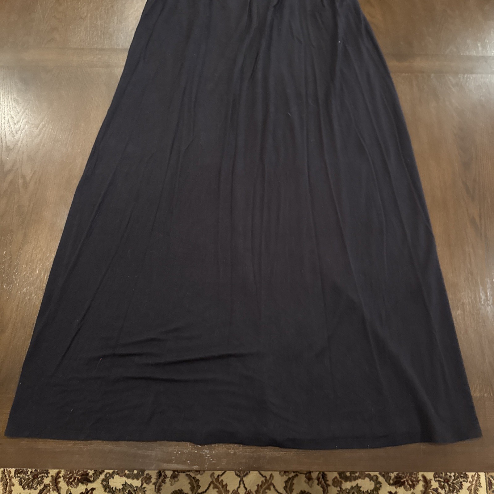 Presley Skye Belted Long Dress Black Simple V Neck Short Sleeve Medium USA