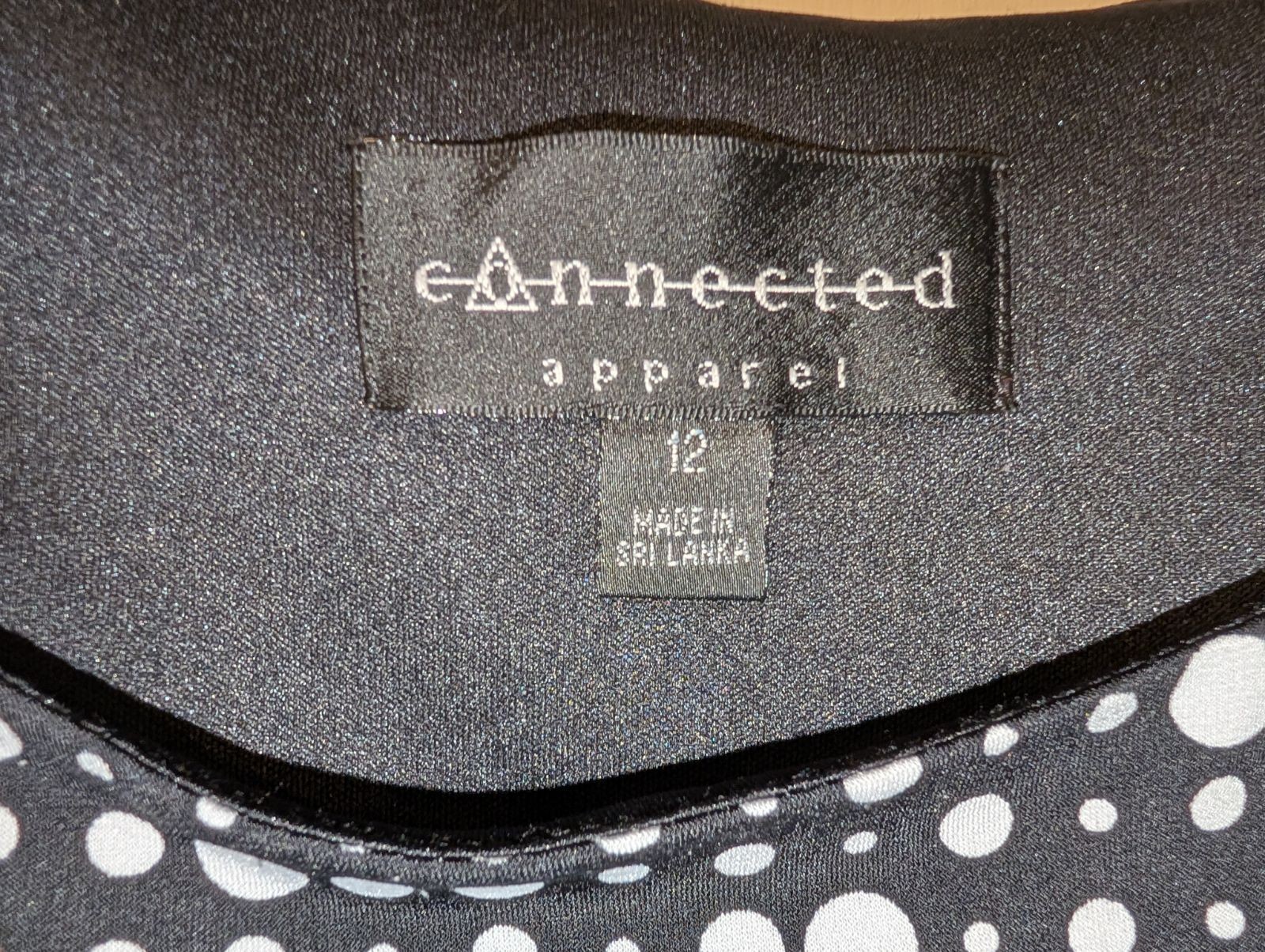 Connected Apparel Black & White Polka Dot Dress, Size 12, Stretchy Sheath Dress