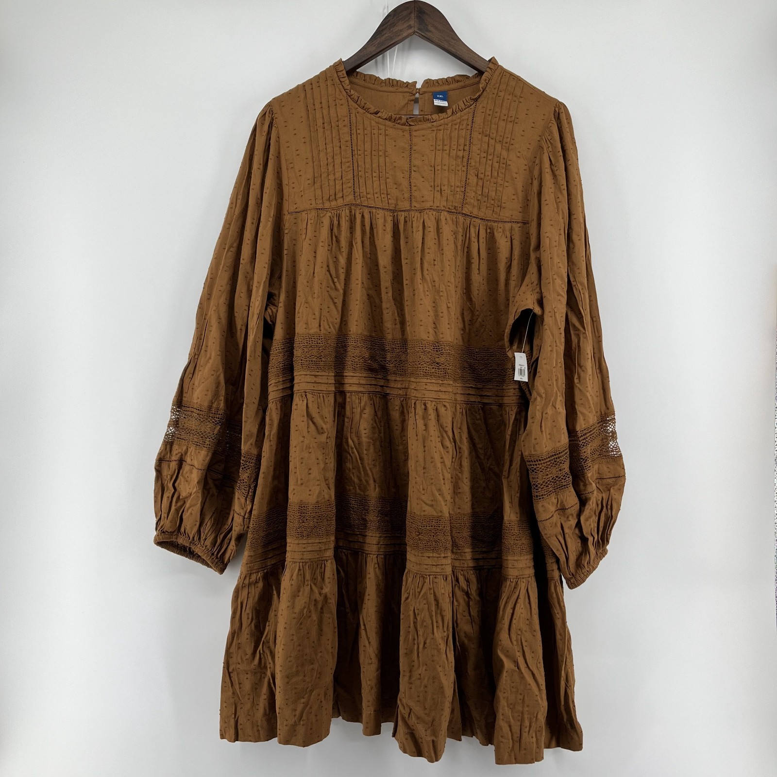 Old Navy Dress Women XXL 2X Brown Pintuck Prairie Boho Midi Comfort NWT