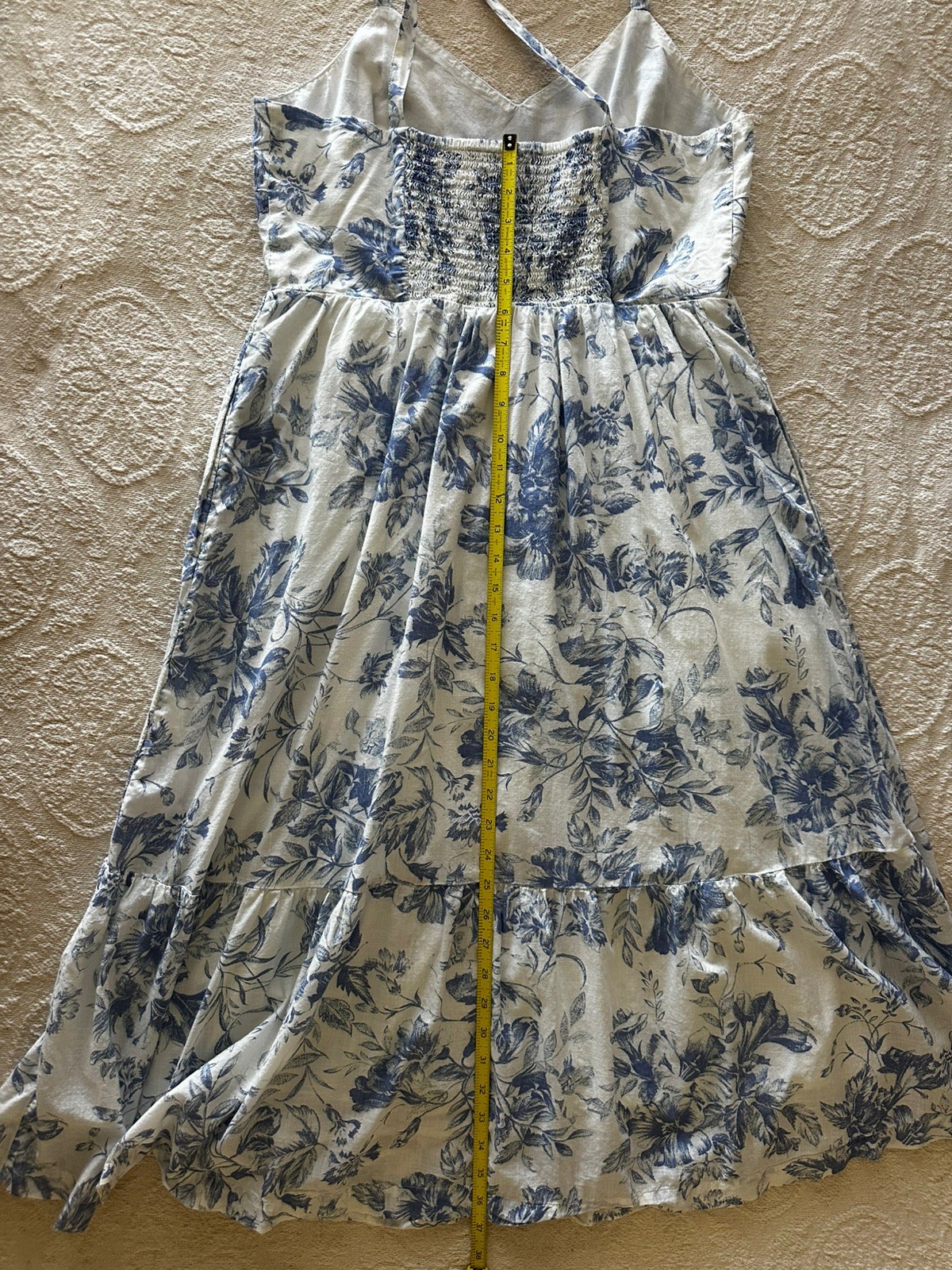 Gap 💯%Cotton Dress Offwhite Floral Maxi Blue/ White Floral Summer Sz 12 Med