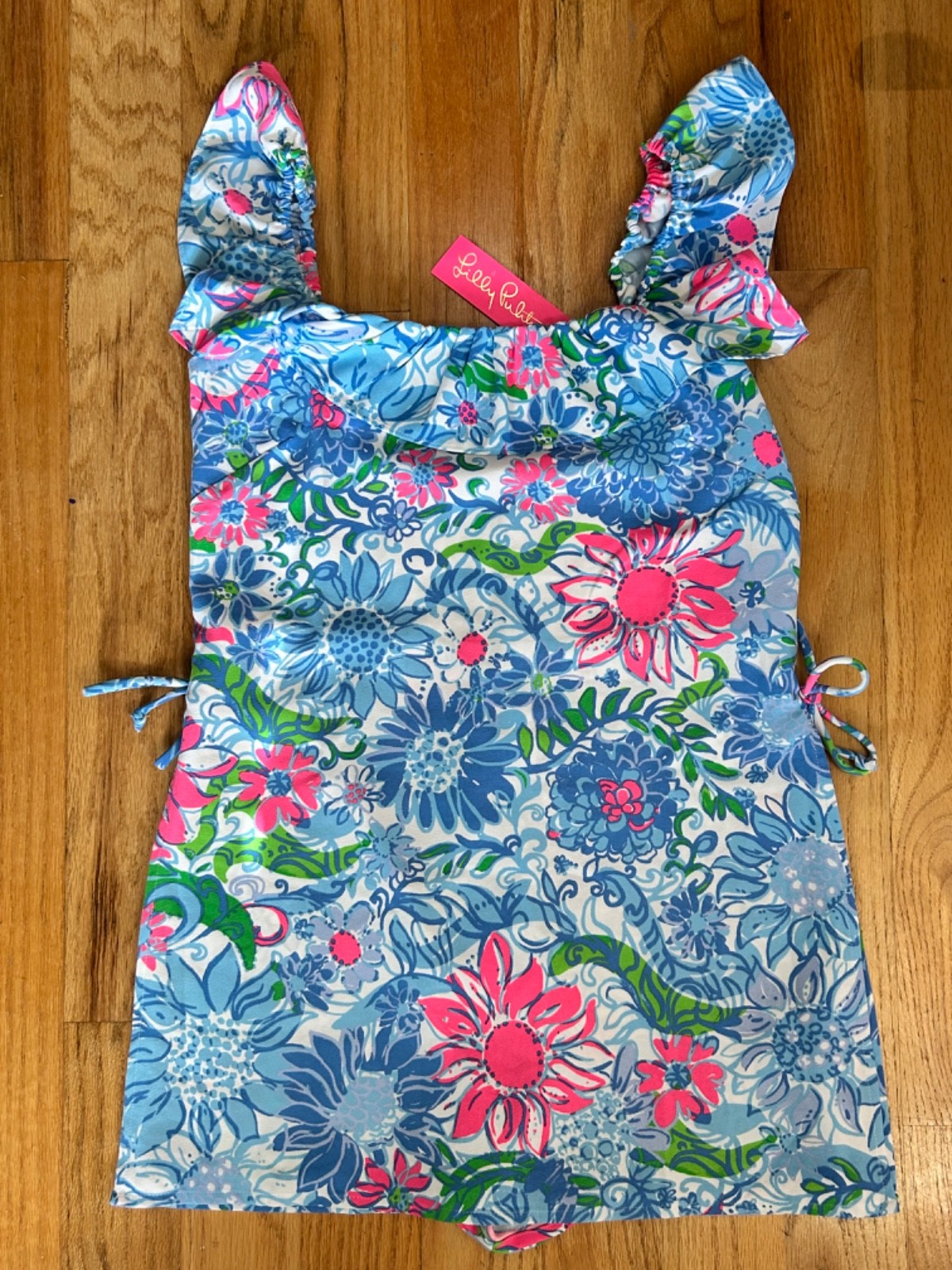 Lilly Pulitzer Dress Zoya Ruffle Romper Frenchie Blue Sun Out Beach Size 6 NWT