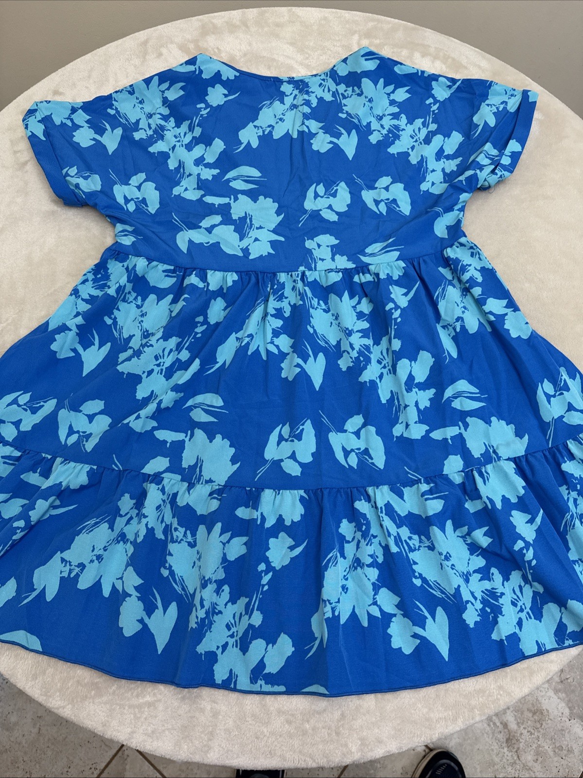 Womans Floral Blue Short Sleeve STRETCH Summer Dress Size LARGE 8/10 NEW!