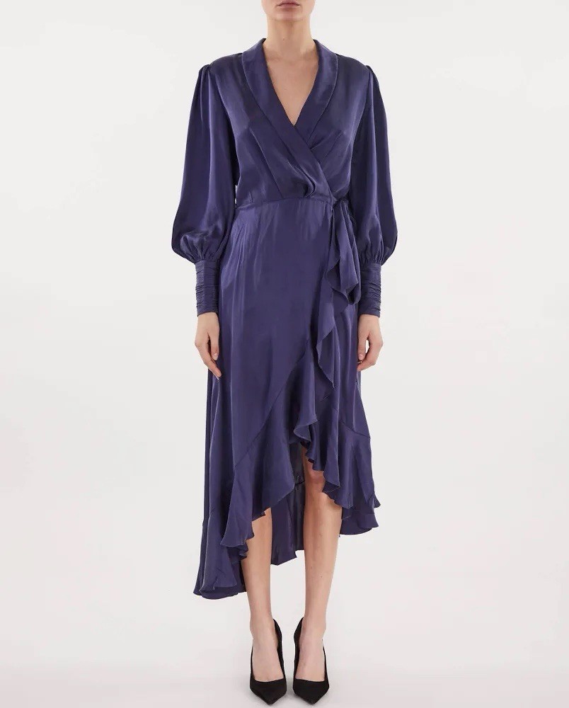 Zimmermann Silk Midi Wrap Dress Navy Size 1/ US 6 As New Worn Once + Drycleaned