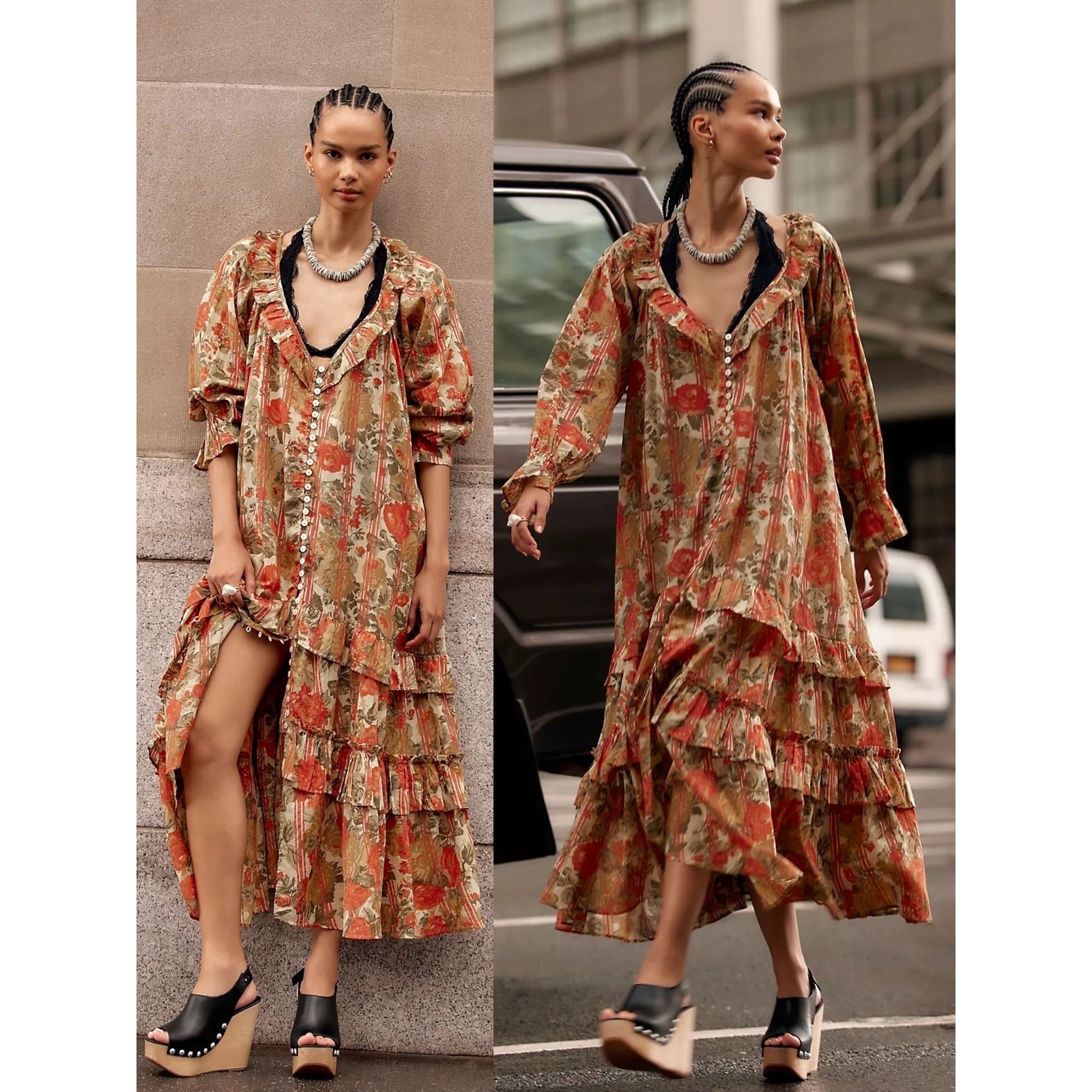 Free People Garden Wonders Maxi Dress Retro 70s Bohemian Floral Size Large