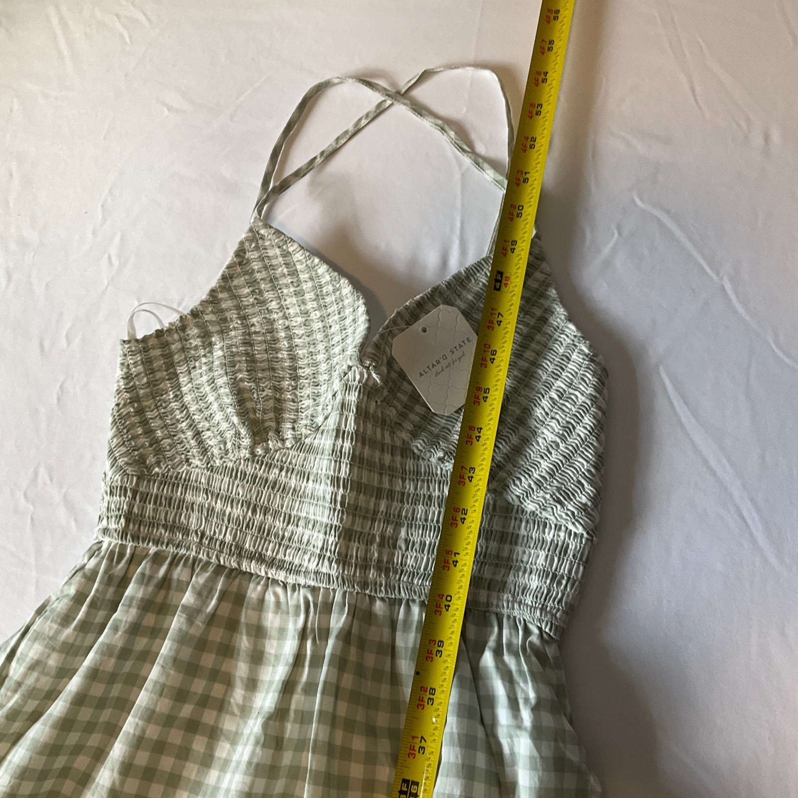 Altard State Maxi Dress Womens Size S Green White Spaghetti Straps Lined Stretch
