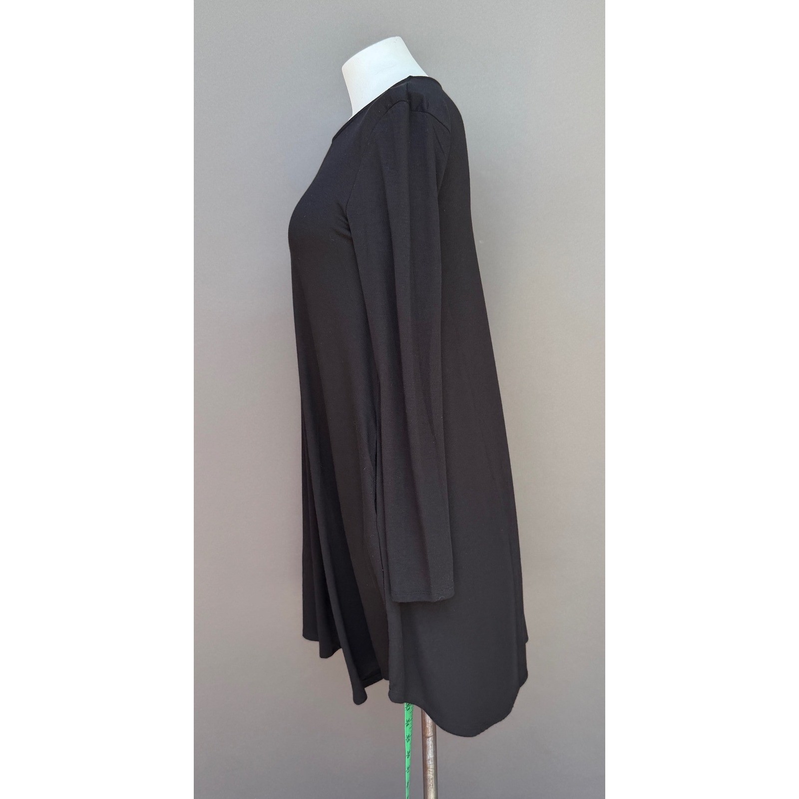 Zenana Premium Black Long Sleeve Tunic Dress Large Pockets Swing Minimalist Goth