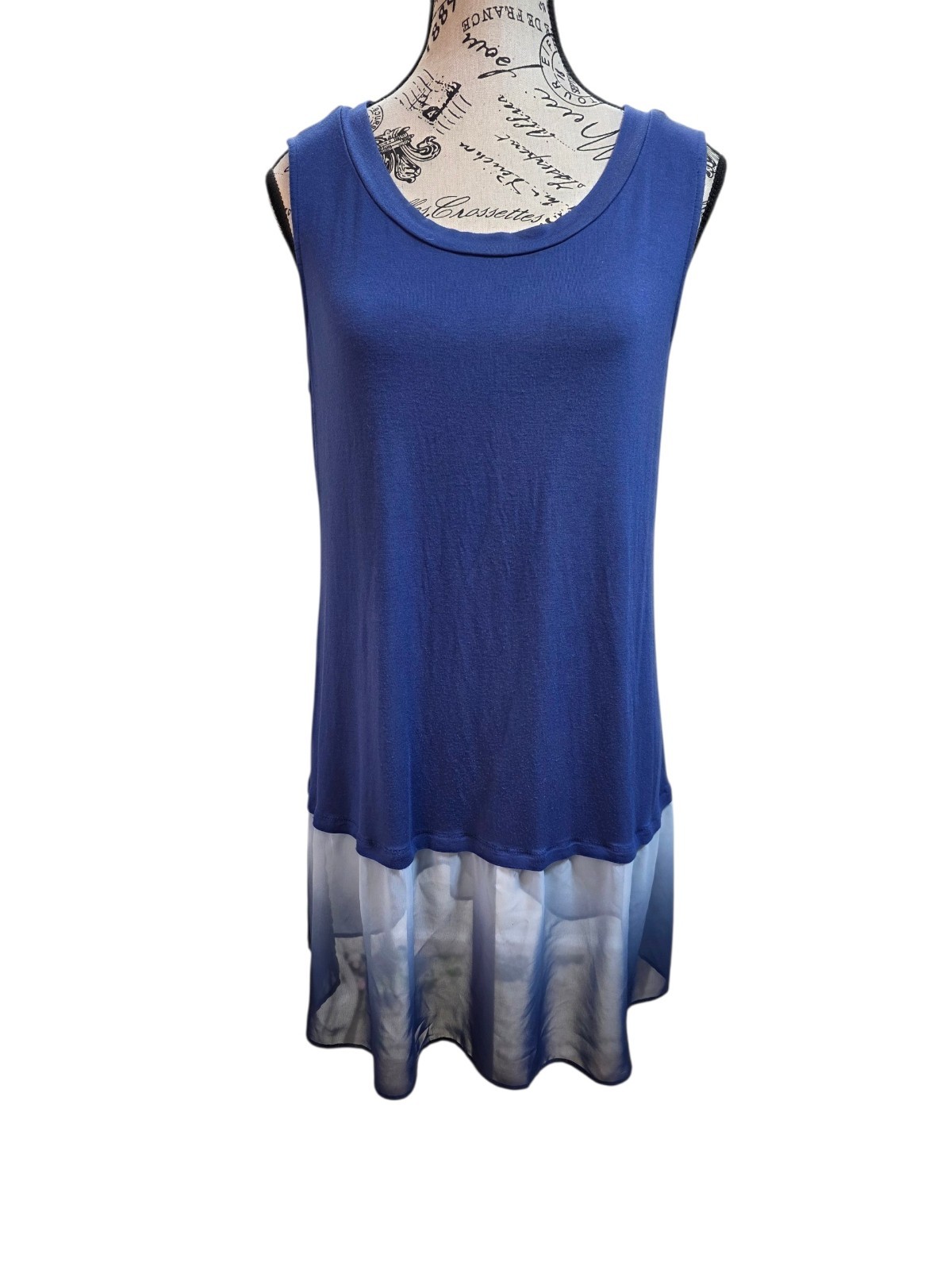 LOGO Lori Goldstein Tank Dress Large L Blue Ombre Chiffon Hem Sleeveless Flowy