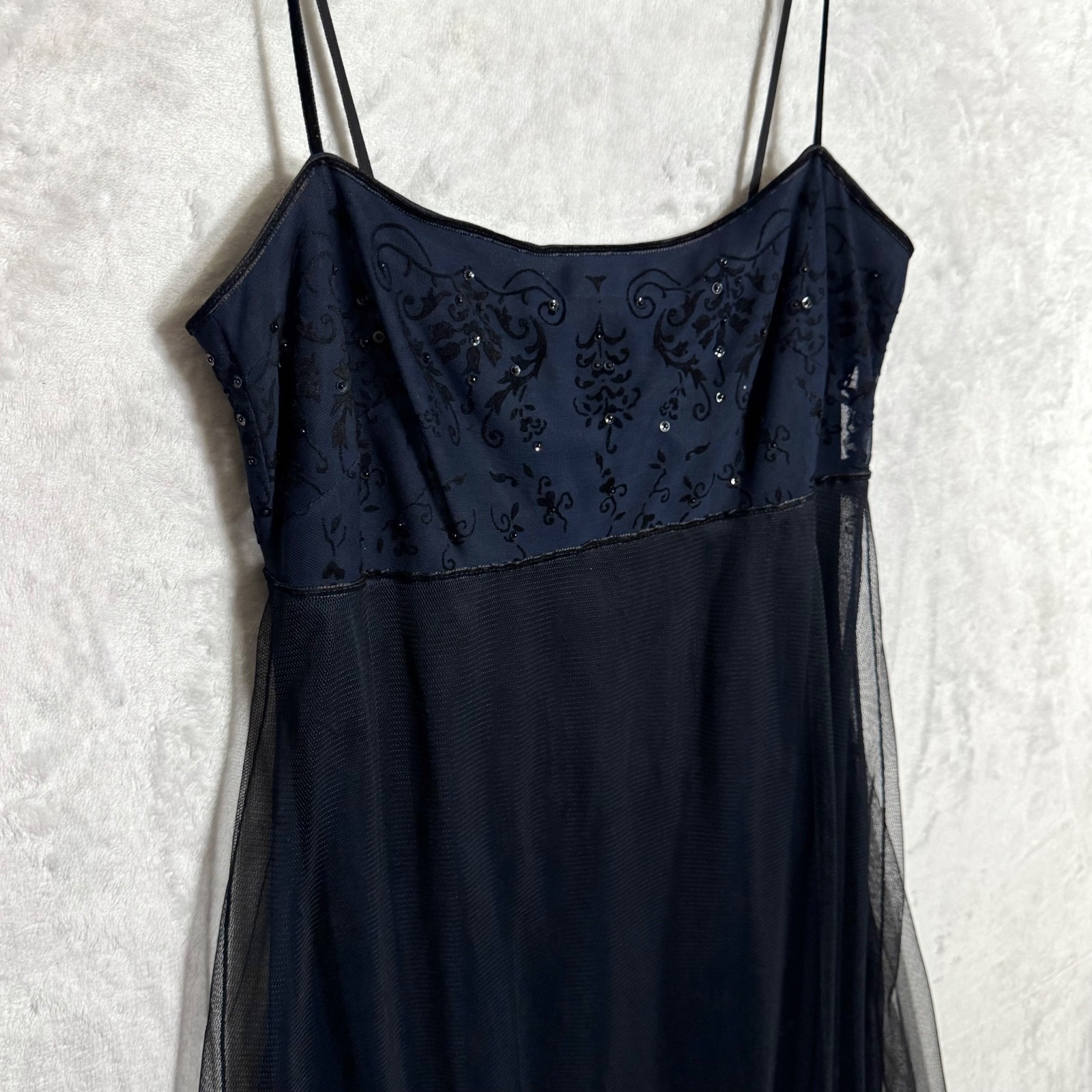 VTG 90s Laundry Shelli Segal Mesh Velvet Babydoll Dress Beaded Fairy Goth 8 XS