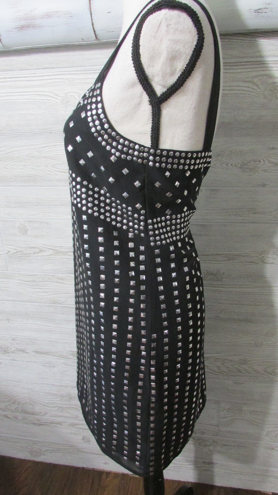 Susana Monaco Silver Studded Black Mini Dress 2 NWT Edgy Glam Indie Sleaze Cyber
