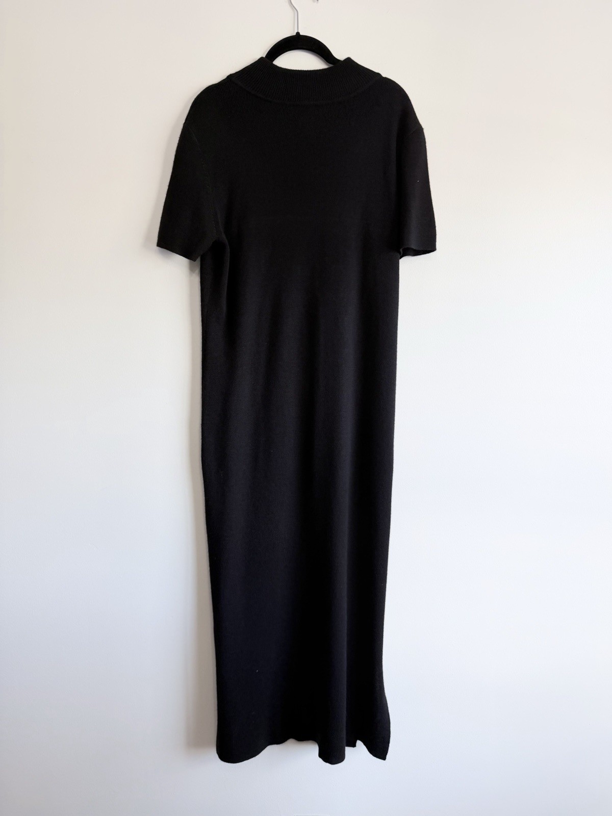 Talbots Black Mock Neck Knit Maxi Sweater Dress Short Sleeve Side Slit M