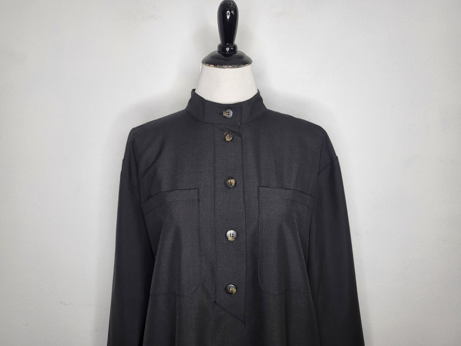 SEZANE Salome Mini Shift Dress Wool Blend Half Button Black Women IT/40 US/8 NWT