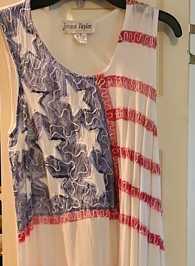 Jessica Taylor XL Patriotic Stars & Stripes Chiffon Ruffle Tank Top