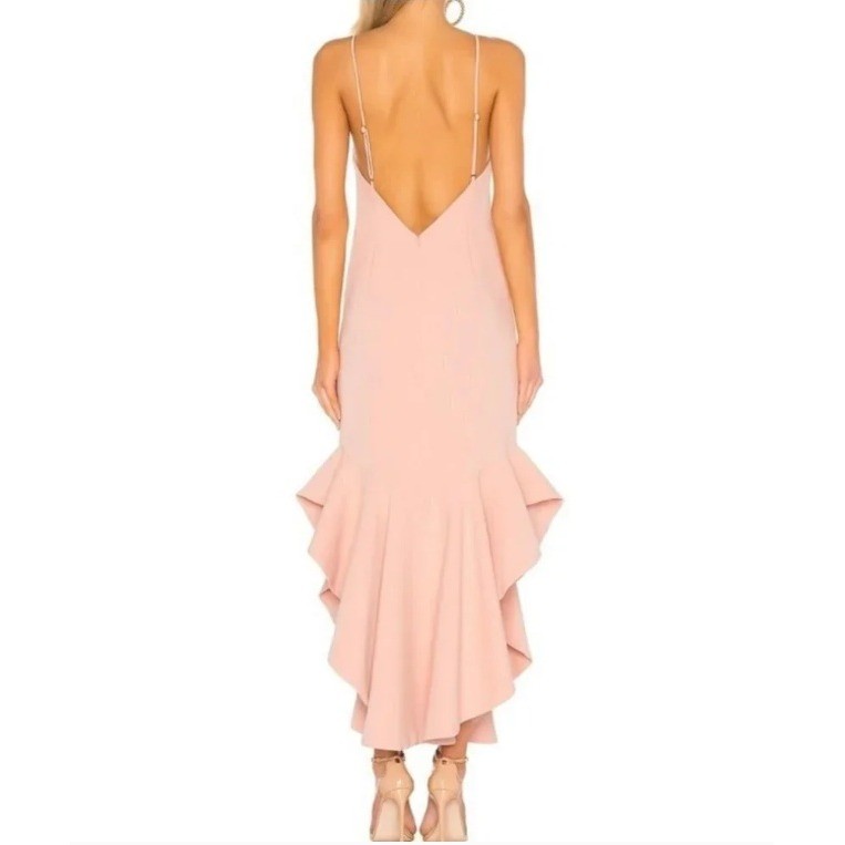 Lovers + Friends James Mermaid Midi Gown Size XS Pink NEW Ruffle Formal Dress