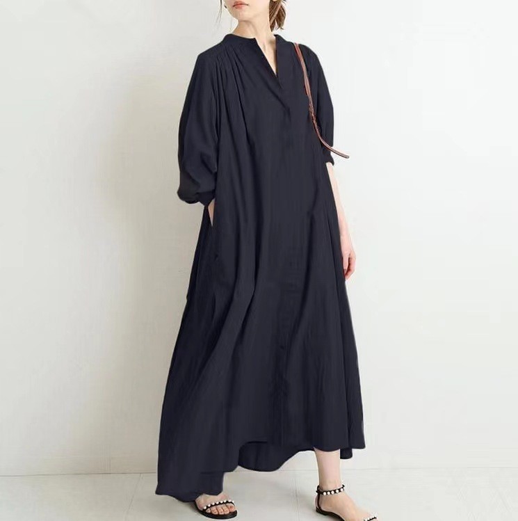 2026 Spring Autumn Loose Plus Size Knee-Length Artistic Cotton Linen Shirt Dress