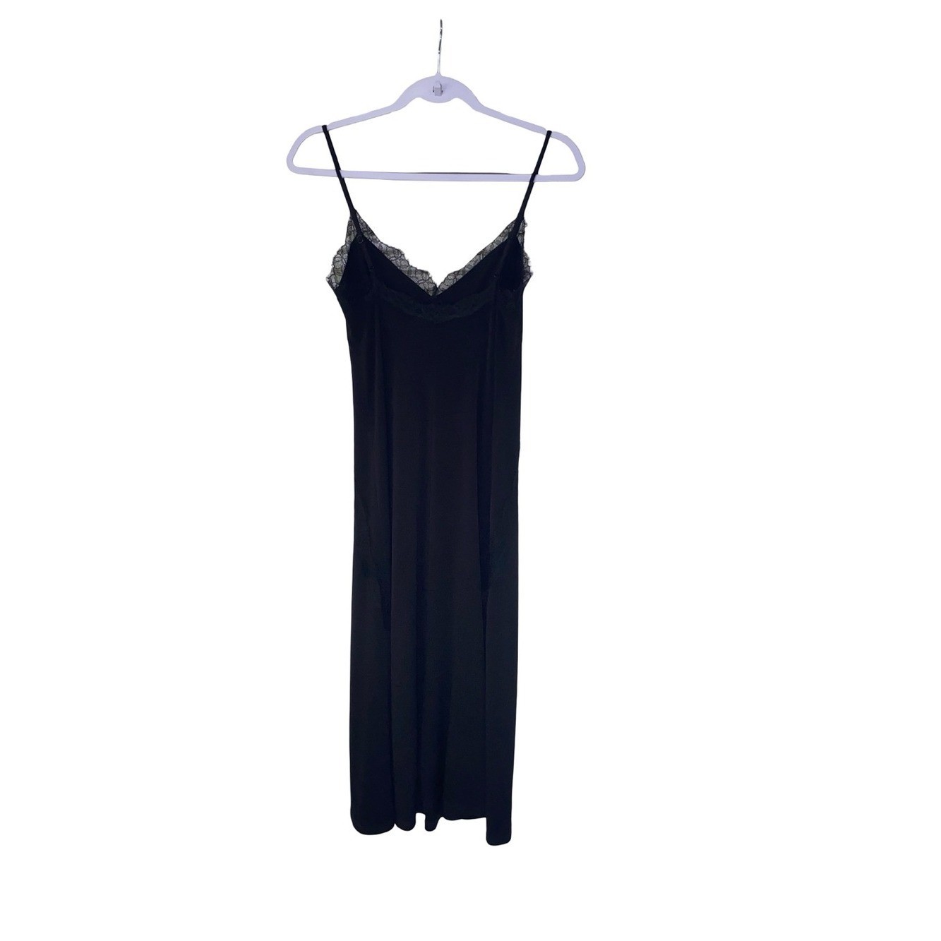 MNG black solid lace insert detail line slip midi dress size 2