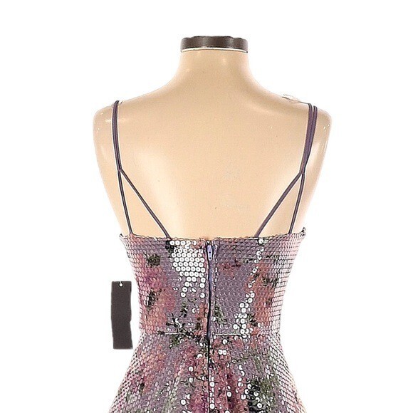 City Studio Party Pink Lavender Floral Seqin Fit & Flare Dress Size 1 NWT