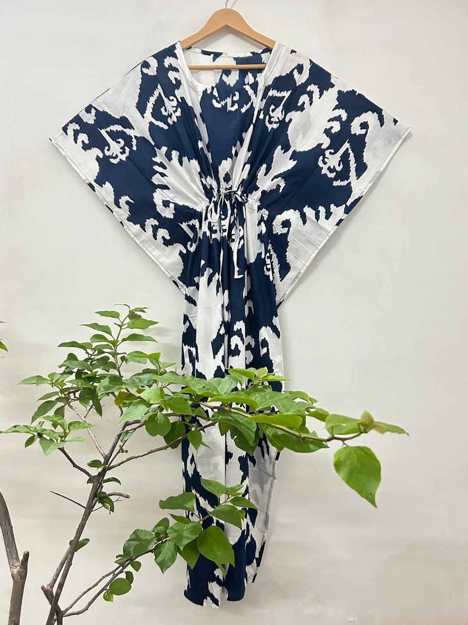 Summer Soft Cotton Handmade Floral Hand Block Print Long Kaftan Cotton Dress USA