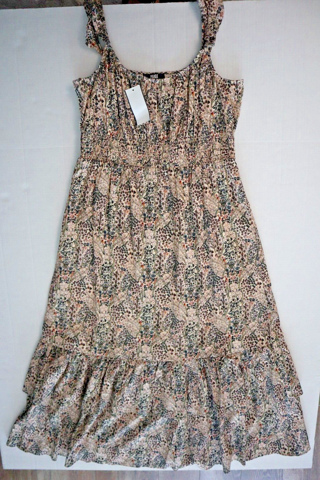 PAIGE 7363J78-6678 Women’s Sz L Ecru Multi/Beige Gisella Floral Midi Dress $259