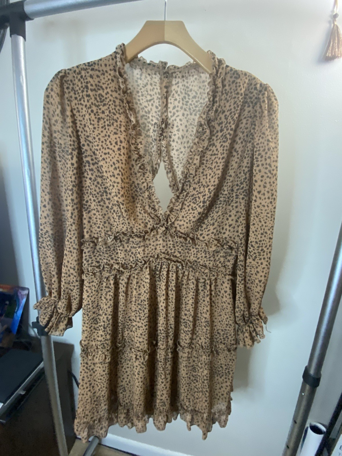 Leopard print ruffle mini| Romantic date night| Empire waist boho dress