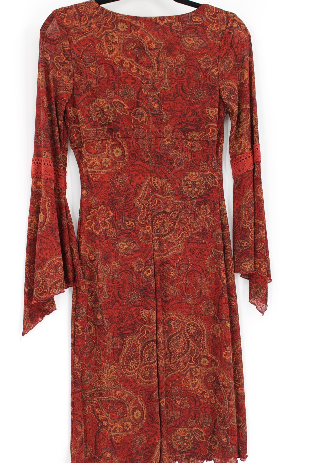 Zinc Sz M Paisley Bell Sleeve Boho Crochet Retro Hippie GoblinCore Fairy Nature