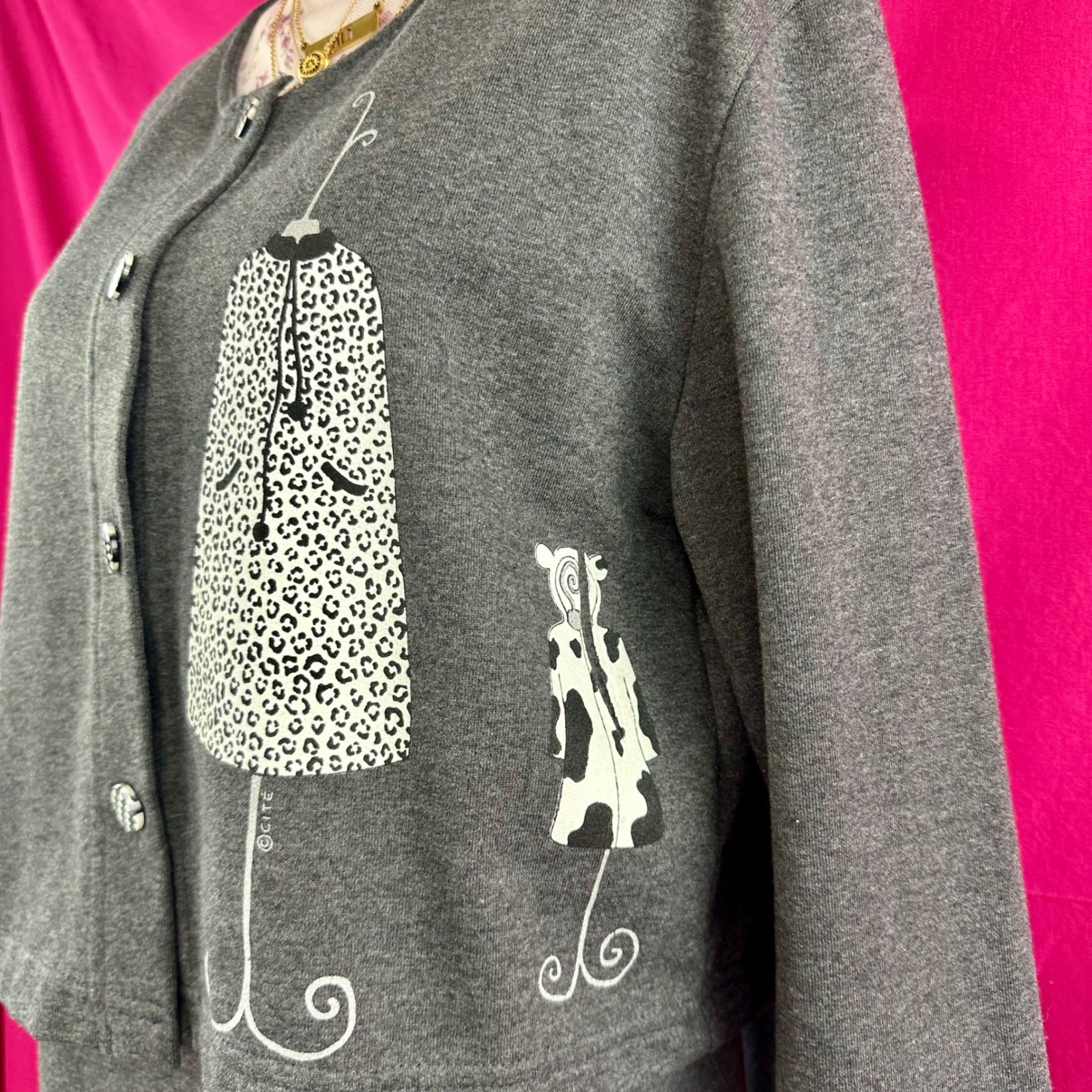 2 Piece Set Graphic Maxi Long Dress Cardigan Gray Fashion Artsy Novelty S Cite