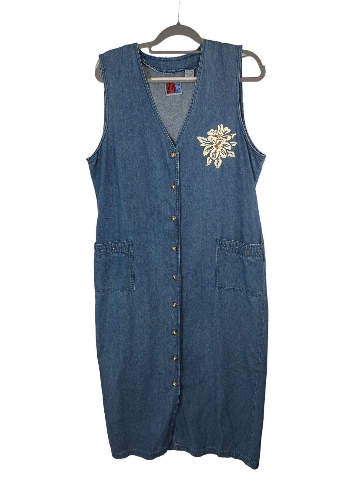 Vintage Sunbelt Denim Long Sleeveless Button Down Dress Size Large Cottagecore