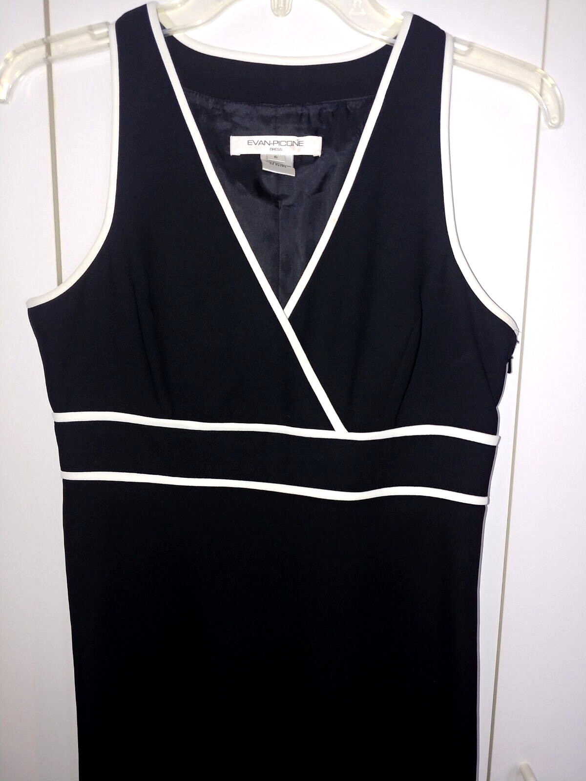 EVAN-PICONE LADIES SLEEVELESS BLK HIGH-WAIST CROSS-OVER “V” NECK DRESS-6-WORN 1