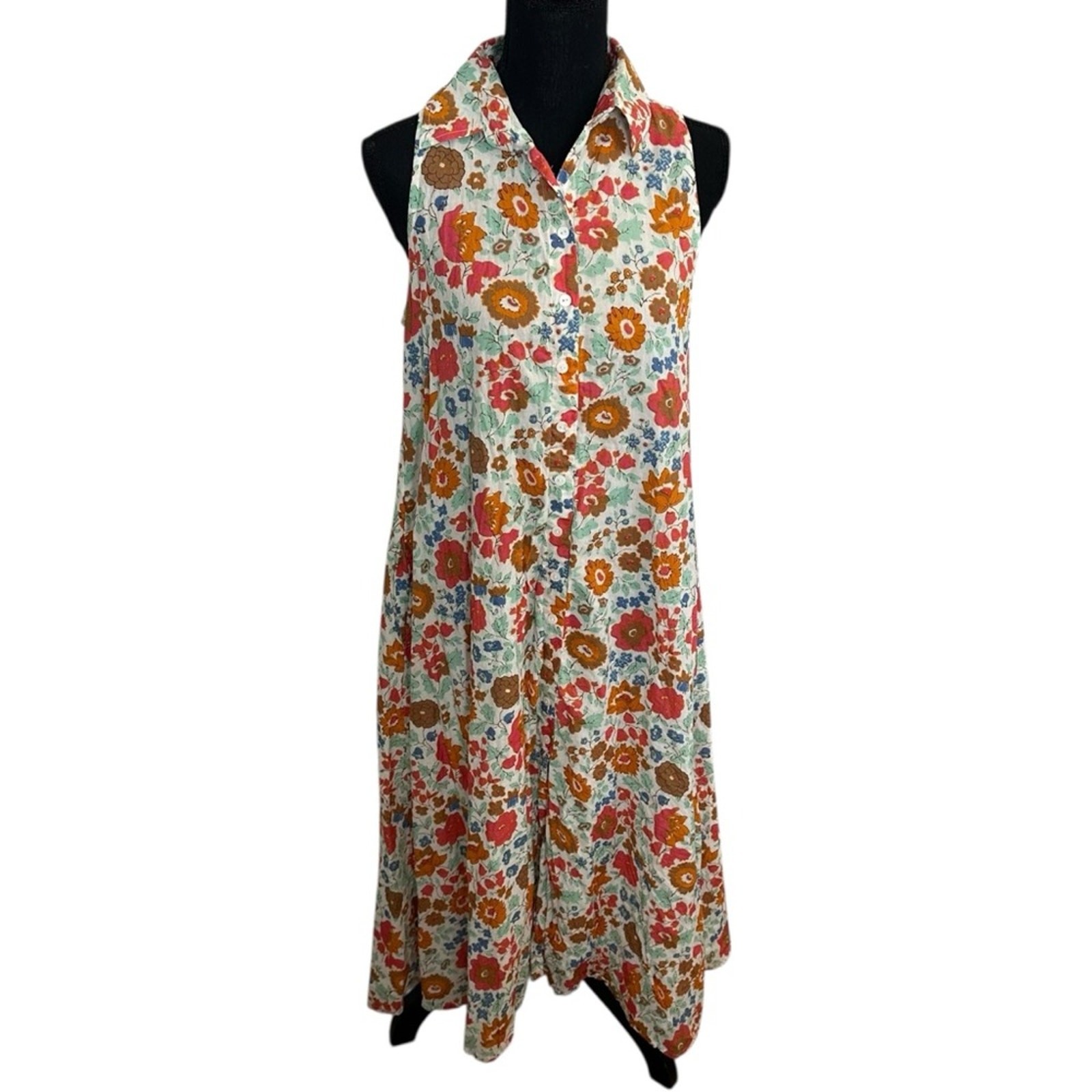 Livro Midi Dress Cotton Boho Colorful Sleeveless Button Up Summer Size Small