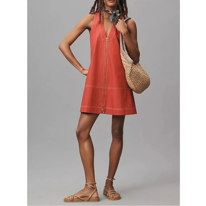 By Anthropologie Sleeveless V-Neck Swing Mod Mini Tunic Dress Jumper Red M $148