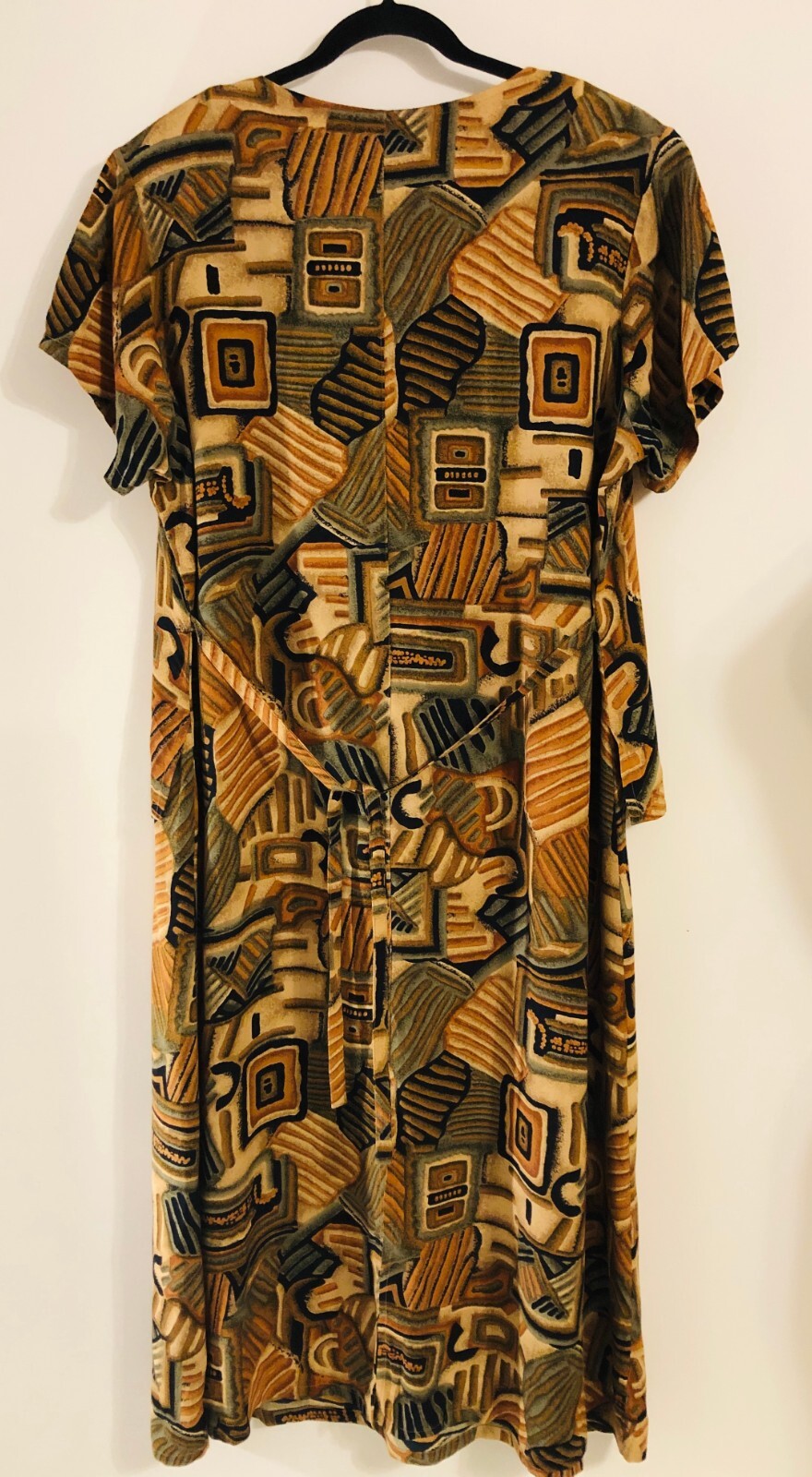 vtg 80s MPH Tribal Aztec Shift Maxi Dress Sz 2X Rayon Short Sleeve