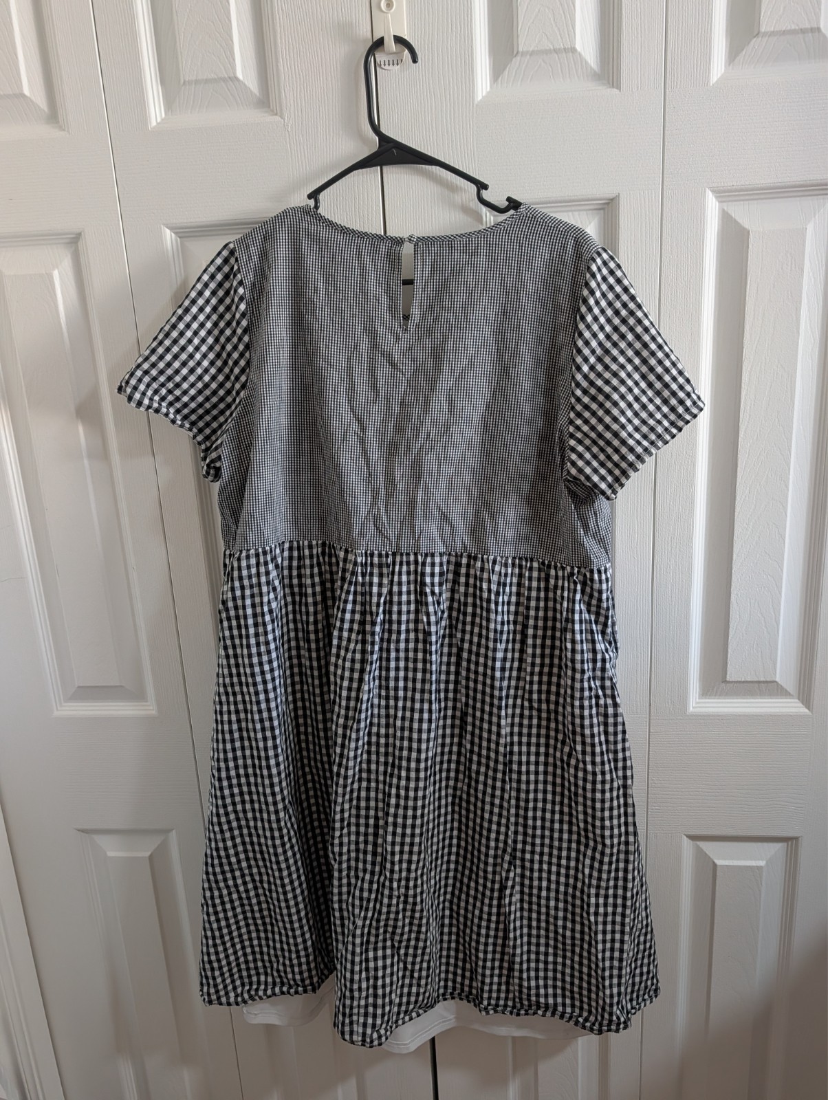 ROOLEE Mixed Gingham Plaid Babydoll Mini Dress Short Sleeve Black White Women 1X