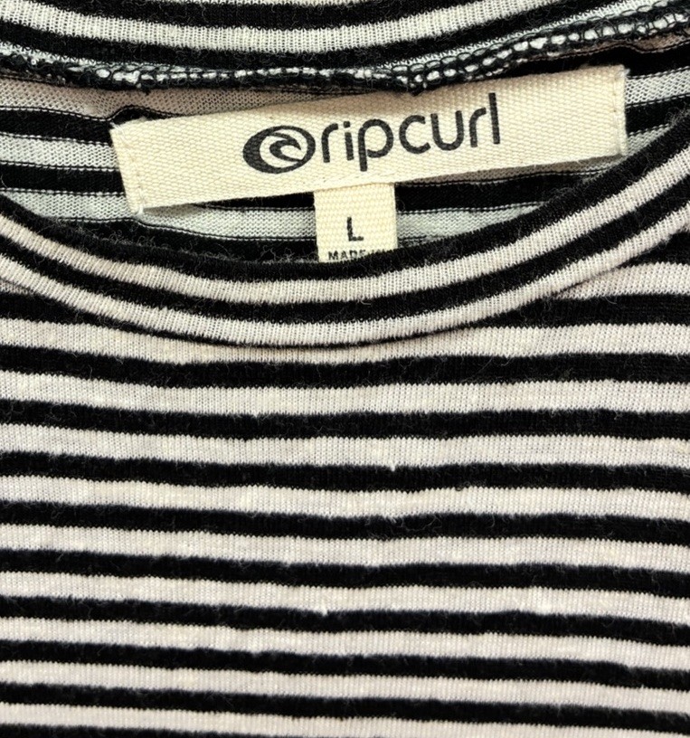 New Rip Curl Black Jersey Striped Dress Size L Festival Coastal Beach Midi
