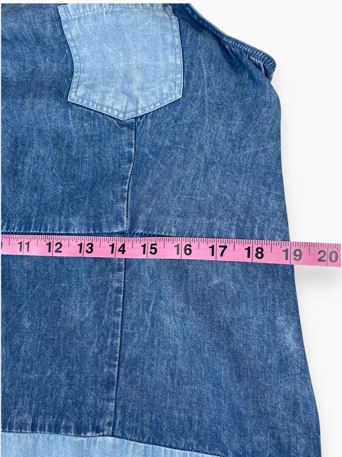 True Craft Patchwork Denim Dress Two-Tone Raw Hem Sz L