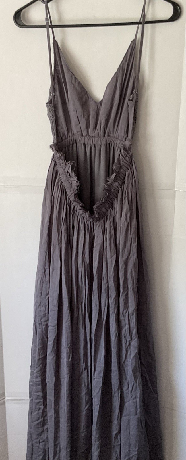 WISHLIST Maxi Dress Large Gauzy Gray BOHO Flowing Crochet Fairy Empire Waist