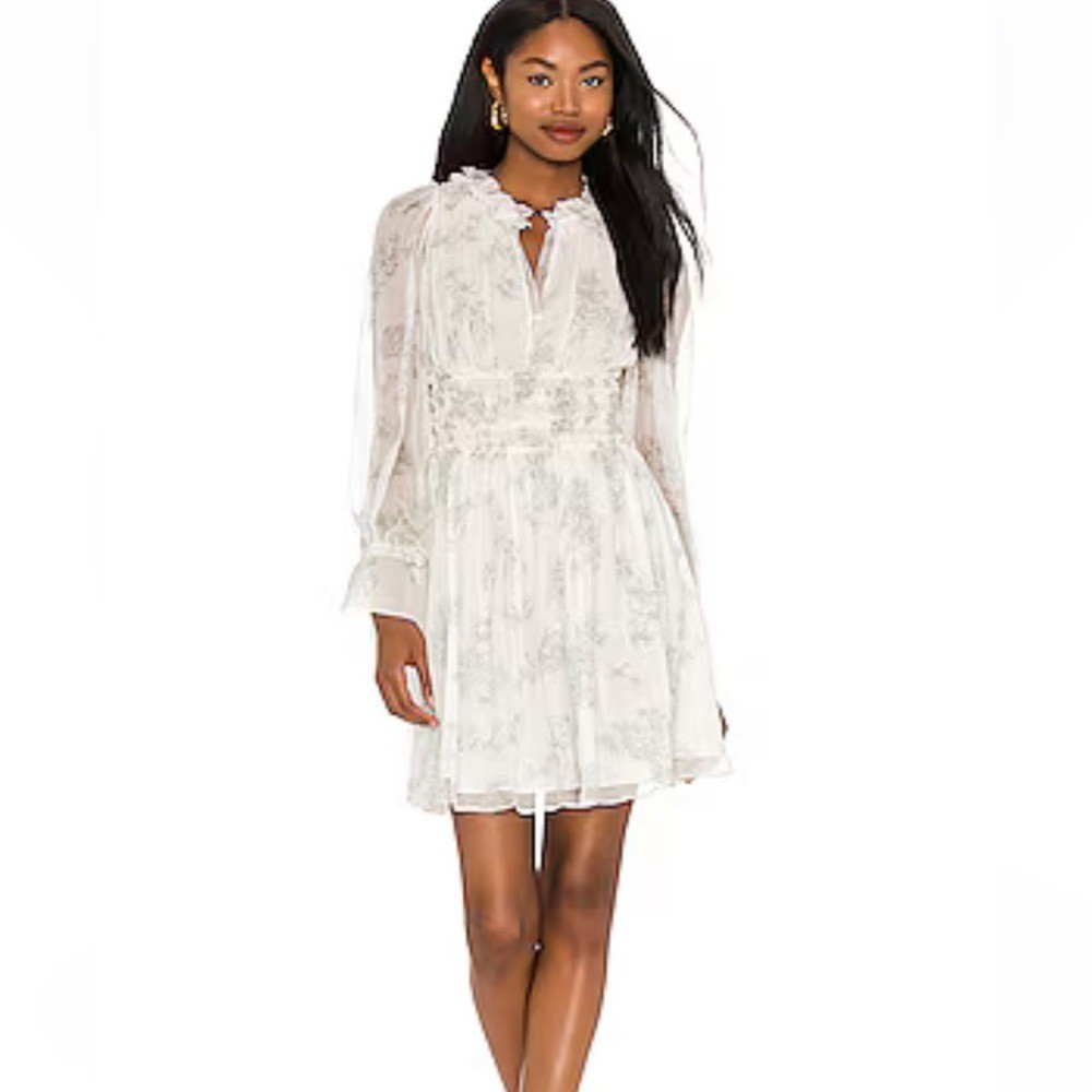 Rebecca Taylor smocked waist silk toile midi dress long sleeved EUC size 8