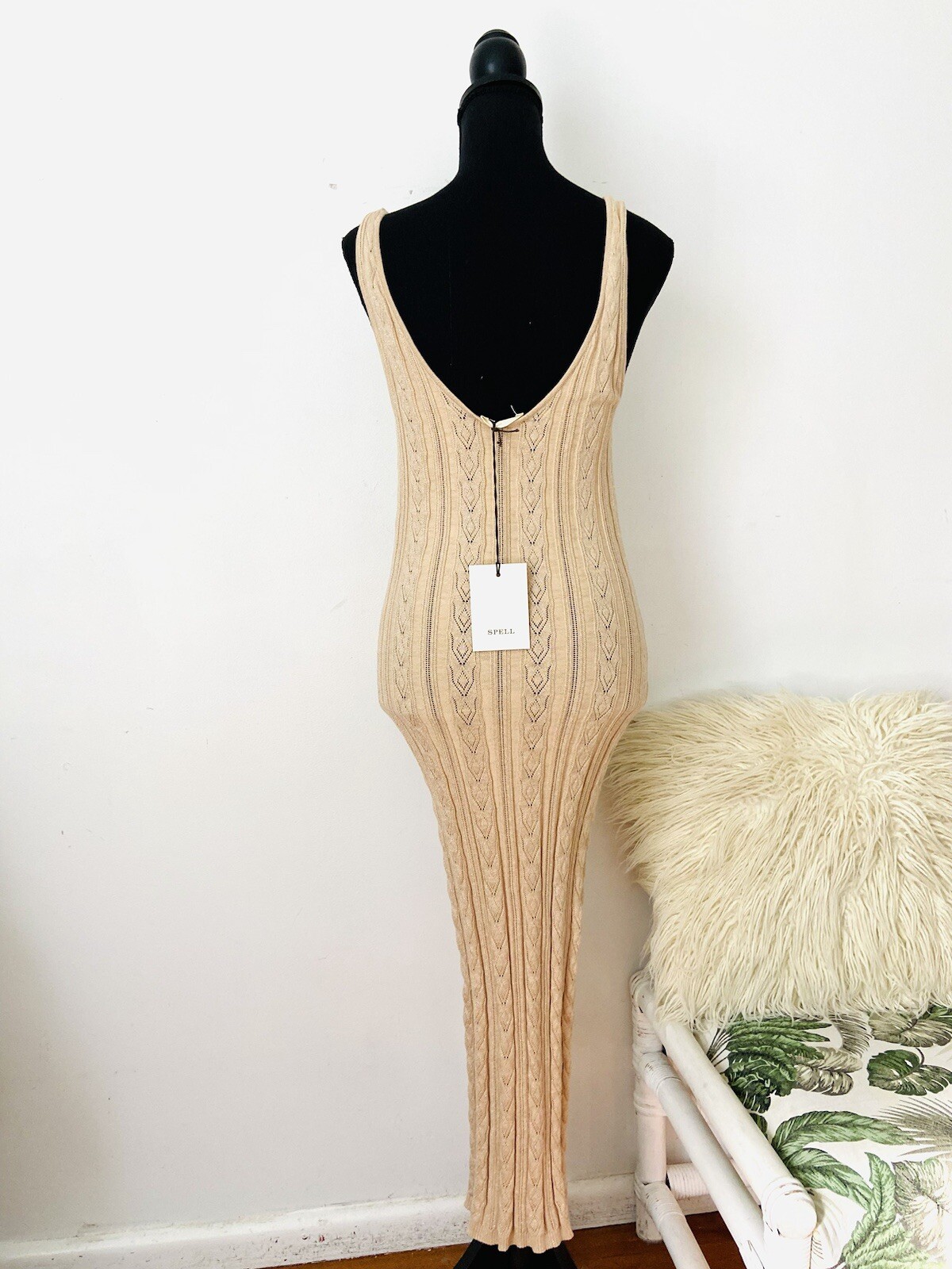 Spell & The Gypsy Collective Size S Frenchie Rib Knit Midi Dress Neutral Colour